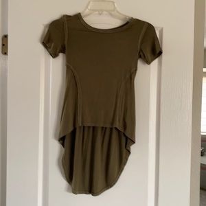 Girls Olive Green High/Low Short Sleeve Top